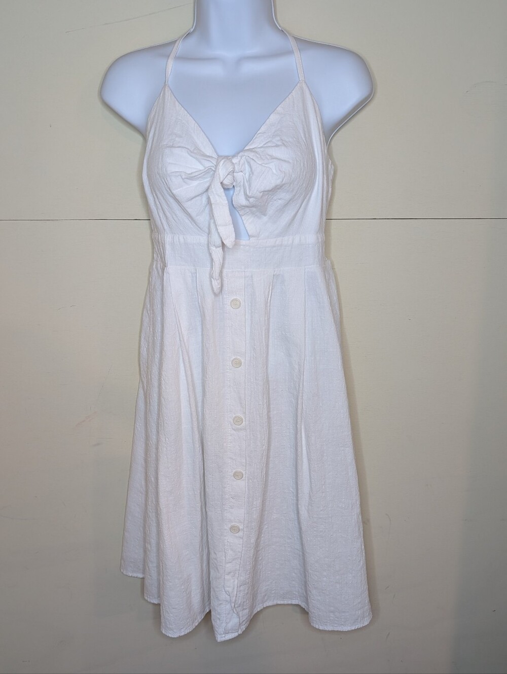 FancyInn Mid Length Cotton Blend Dress Tie Front White